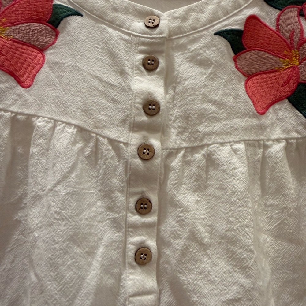 Oddi 100% Cotton Women's White Floral Embroidered Short Sleeve Top - Picture 4 of 9